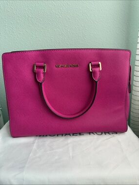 Michael Kors Saffiano Satchel in Bright Fuchsia